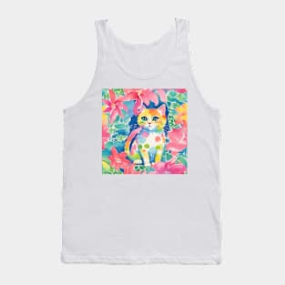 Cute watercolor kitten and flowers Tank Top